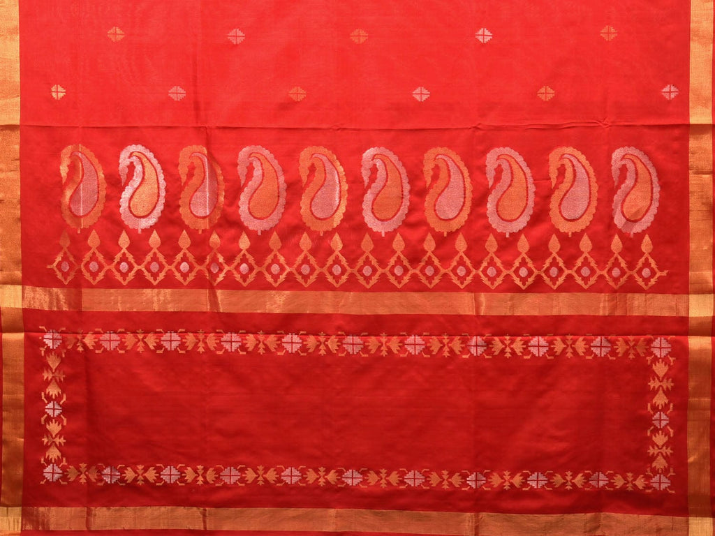 Red Uppada Silk Handloom Saree with Mango Pallu Design - Global Threads | Grocsy