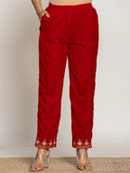 Yufta Red Velvet Embroidered Co-Ord Set With Cotton Lining | Grocsy