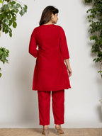 Yufta Pink Velvet Embroidered Tunic Co-Ord Set With Cotton Lining | Grocsy
