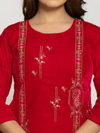 Yufta Pink Velvet Embroidered Tunic Co-Ord Set With Cotton Lining | Grocsy