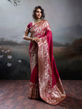 Anaita Red Silk Blend Woven Saree With Blouse | Grocsy