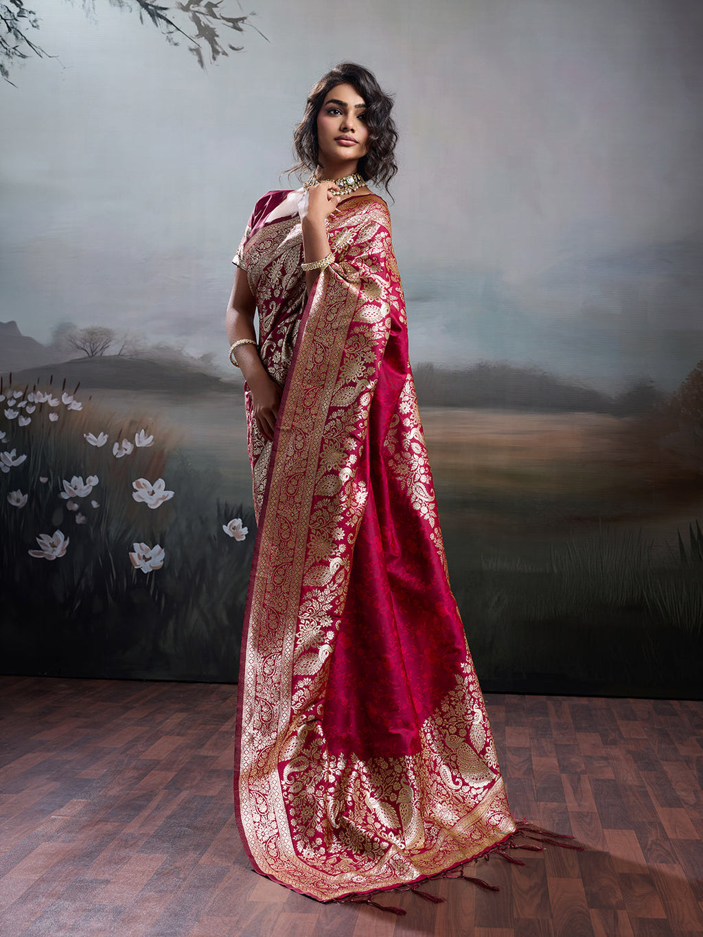Anaita Red Silk Blend Woven Saree With Blouse | Grocsy