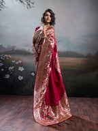 Anaita Red Silk Blend Woven Saree With Blouse | Grocsy