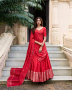 Evanik Women Pure Chanderi Plain With Zari Weaving Work Border Stitched Lehenga With Unstitched Blouse Dupatta(Up to 42) | Grocsy