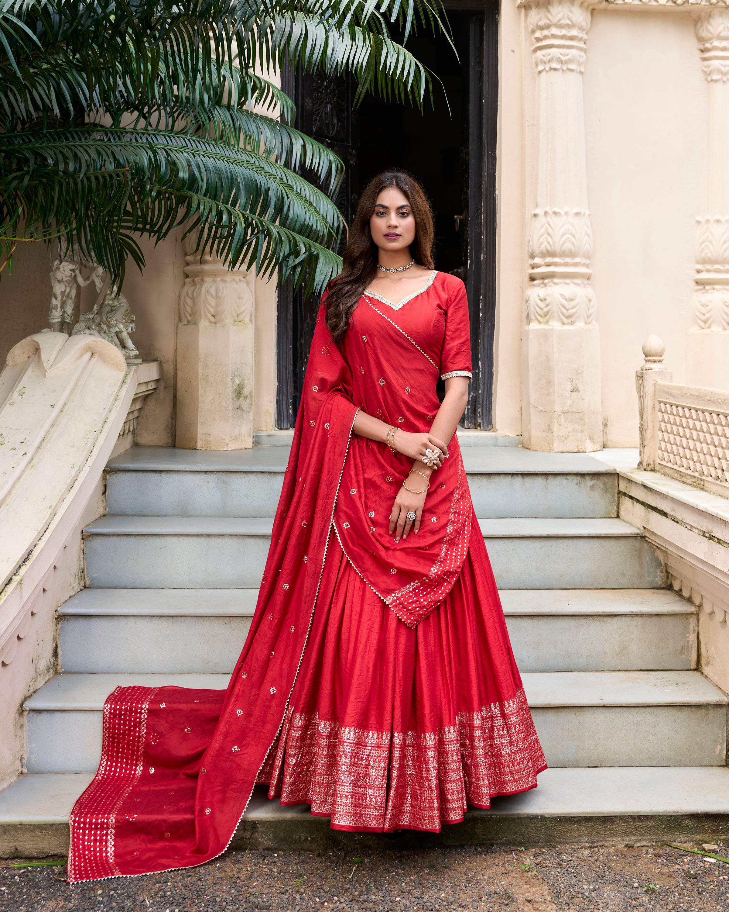 Evanik Women Pure Chanderi Plain With Zari Weaving Work Border Stitched Lehenga With Unstitched Blouse Dupatta(Up to 42) | Grocsy