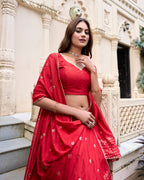 Evanik Women Pure Chanderi Plain With Zari Weaving Work Border Stitched Lehenga With Unstitched Blouse Dupatta(Up to 42) | Grocsy