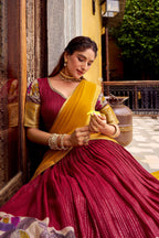Evanik Red South Style Kalamkari Print Design Zari Work Unstitched Lehenga Choli | Grocsy