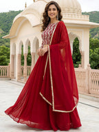 Tulsi Art Outstanding Red Embroidered Georgette Function Wear Lehenga Choli | Grocsy