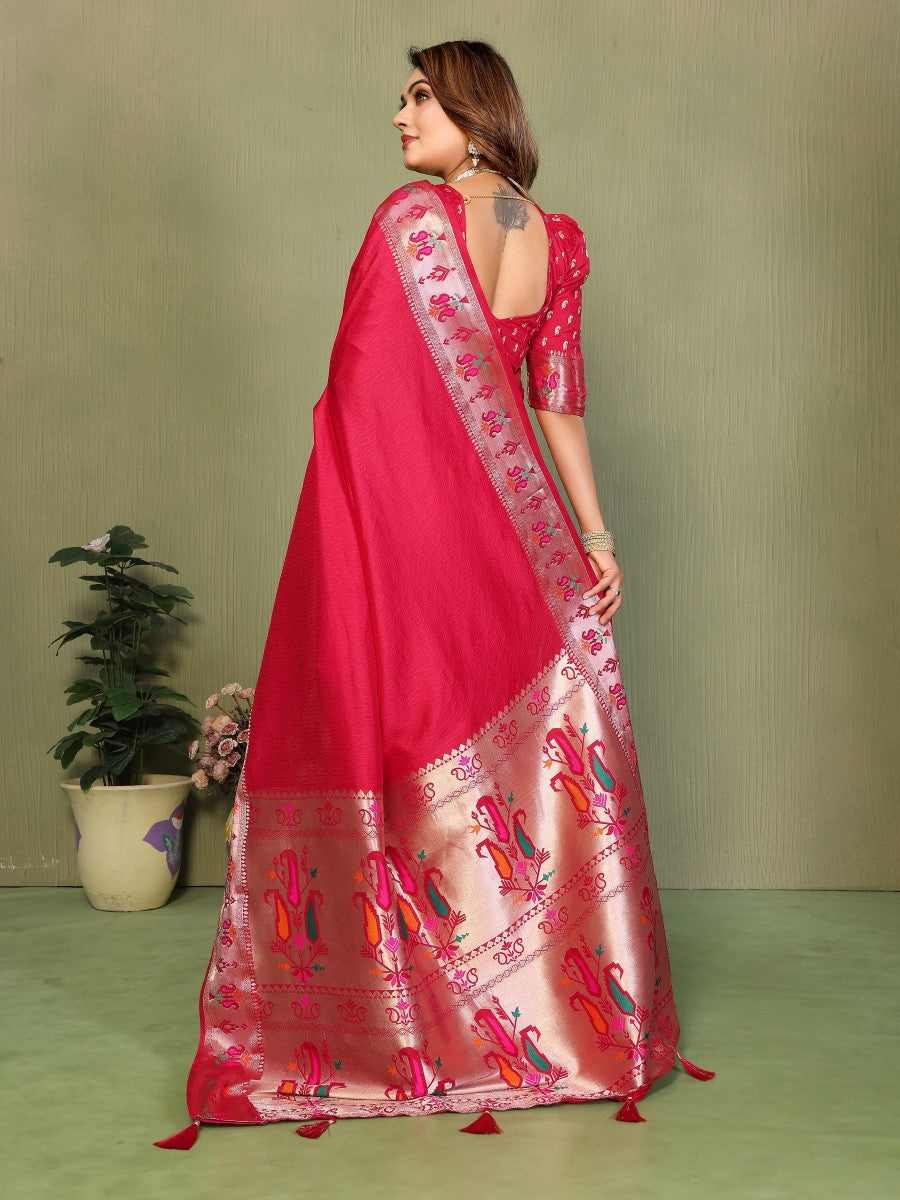 Anaita Red Paithani Gala Silk Saree With Blouse | Grocsy