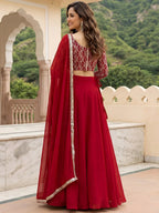 Tulsi Art Outstanding Red Embroidered Georgette Function Wear Lehenga Choli | Grocsy