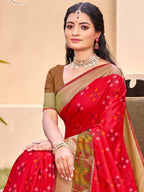 Anaita Red Silk Saree With Blouse Piece | Grocsy