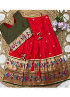 Evanik Red Kids Paithani Silk Lotus Pattern Lehenga Choli | Grocsy
