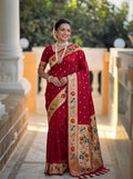 Mameraa Sarees Red Faux Banarasi Silk Saree With Paithani Rich Weaved Pallu And Blouse-Red | Grocsy