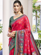 Anaita Red Silk Saree With Blouse Piece | Grocsy