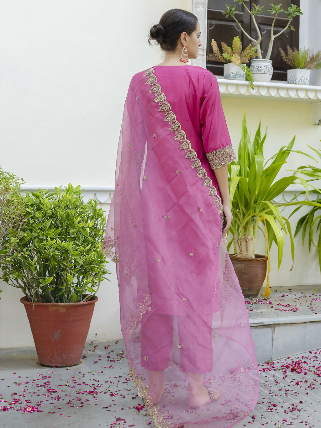 Vellora Rich Rani Pink Embroidery Work Readymade Salwar Suit | Grocsy
