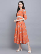 Myshka Women's Orange Floral Midi Dress | Grocsy