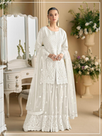 Anaita White Heavy Net Readymade Suit with Embroidery & Sequence Work | Grocsy