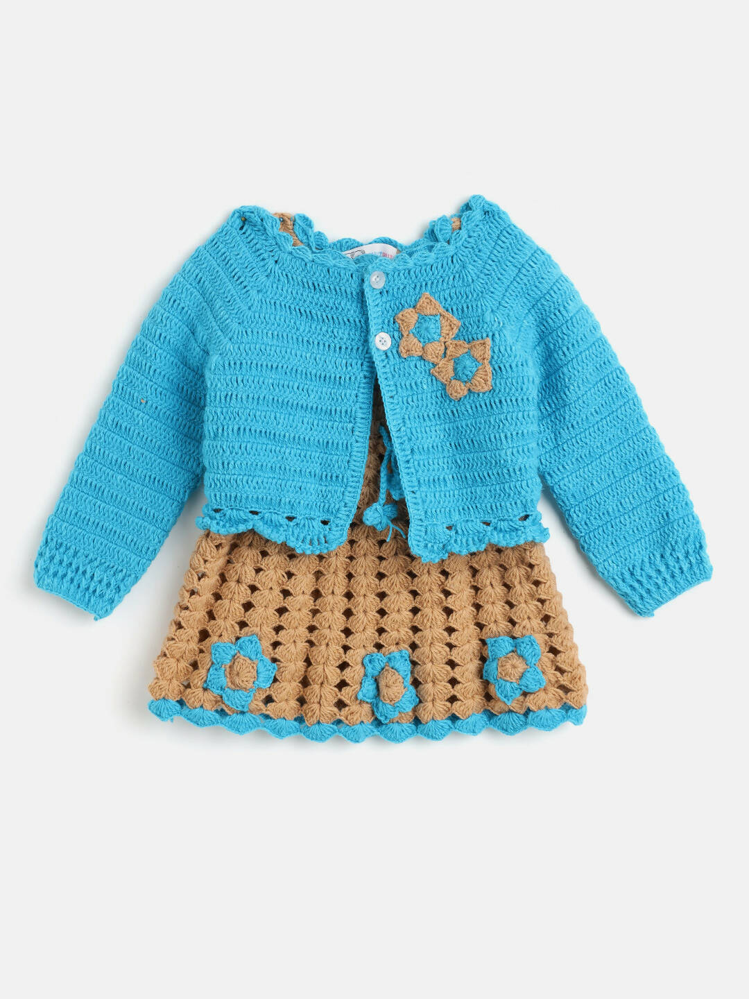 ChutPut Hand knitted BlueBerry Wool Dress For Baby Girls - Blue | Grocsy