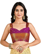 Mimosa Women's Beige Mysore Silk Crepe Saree | Grocsy