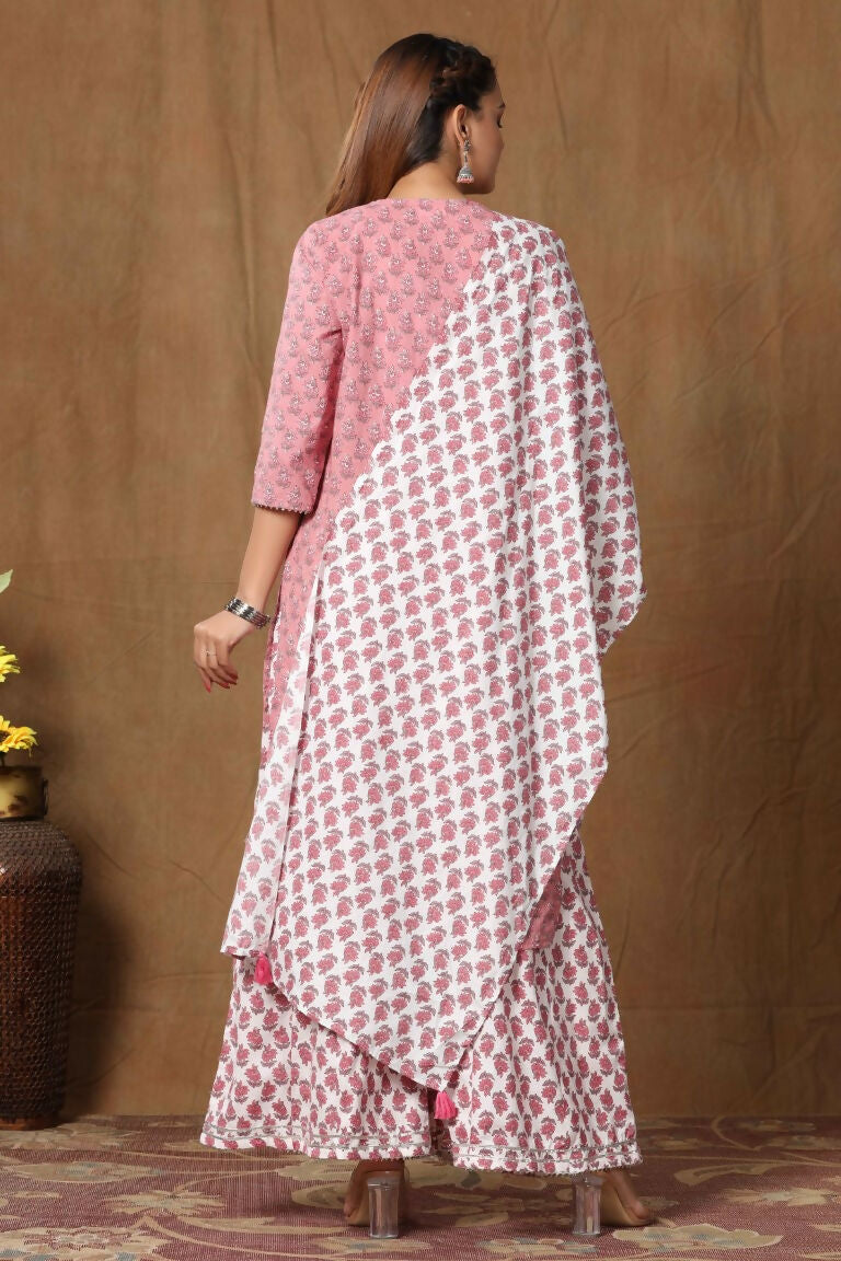 Miravan Women's Cotton Kurta With Palazzo & Dupatta Set | Grocsy