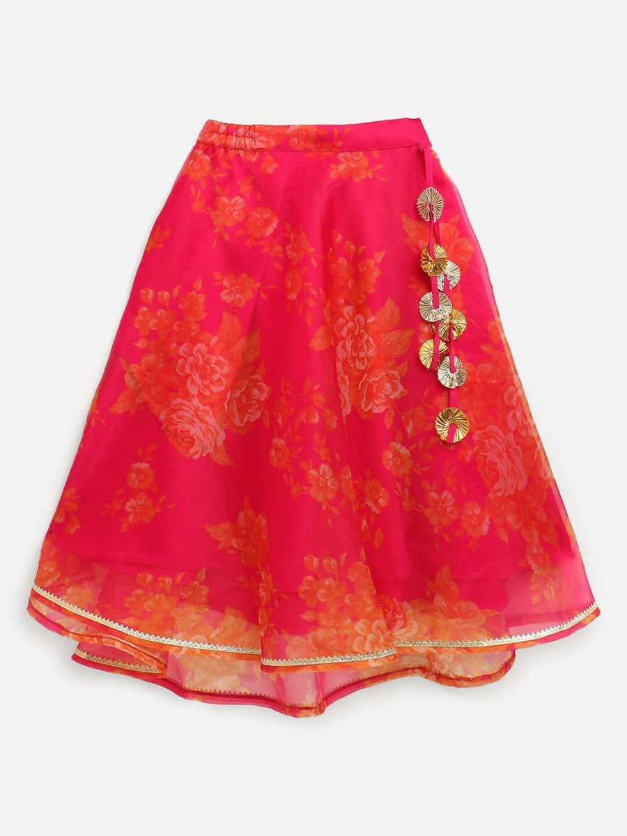 Ahalyaa Pink Organza Digital Print Kids Lehenga Choli For Girls | Grocsy