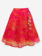 Ahalyaa Pink Organza Digital Print Kids Lehenga Choli For Girls | Grocsy