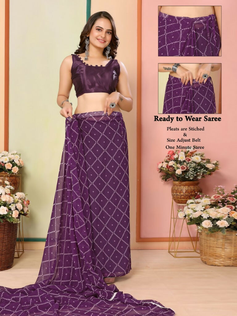 Purple Georgette Designer Printed Ready To Wear Saree - Elite | Grocsy