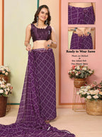 Purple Georgette Designer Printed Ready To Wear Saree - Elite | Grocsy
