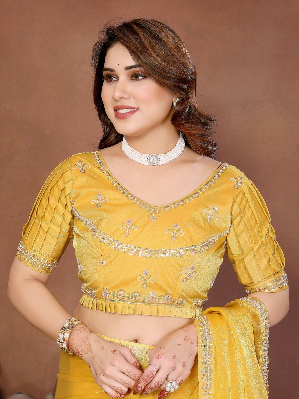Teeya Creation Trendy Stylish Party Wear Fendy Chiffon Saree-Yellow | Grocsy