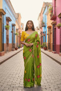 Teeya Creation Green Rangoli Silk Embroidery Work Party Wear Designer Saree | Grocsy