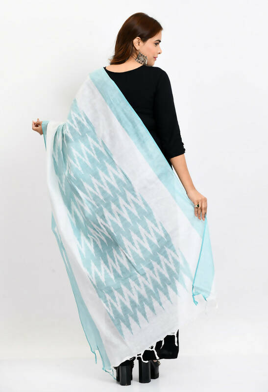 Mominos Fashion Moeza Women's Handloom Cotton Ikkat Sea Green Dupatta | Grocsy