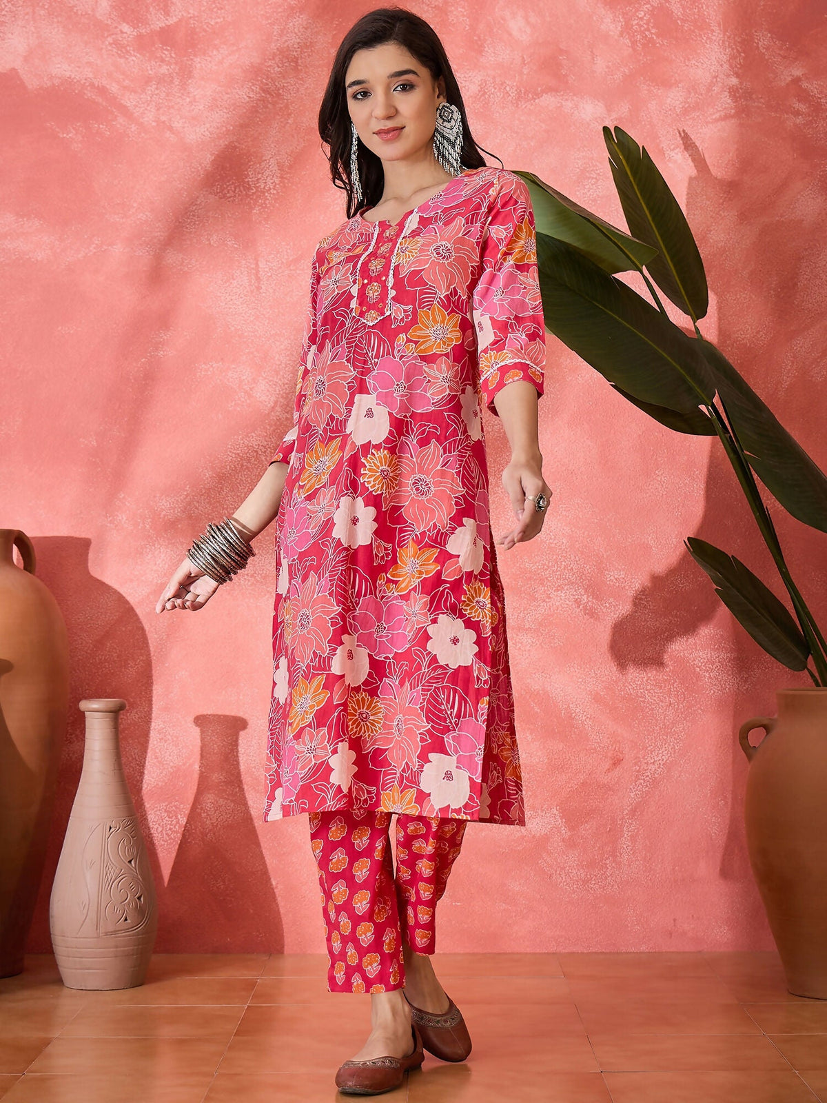 Joban Fashion Printed Pink Pure Cotton Kurta Set | Grocsy