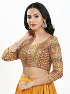 Joban Fashion Red Multi Silk Padded Blouse With Sweetheart Neck 3/4 Sleeves | Grocsy