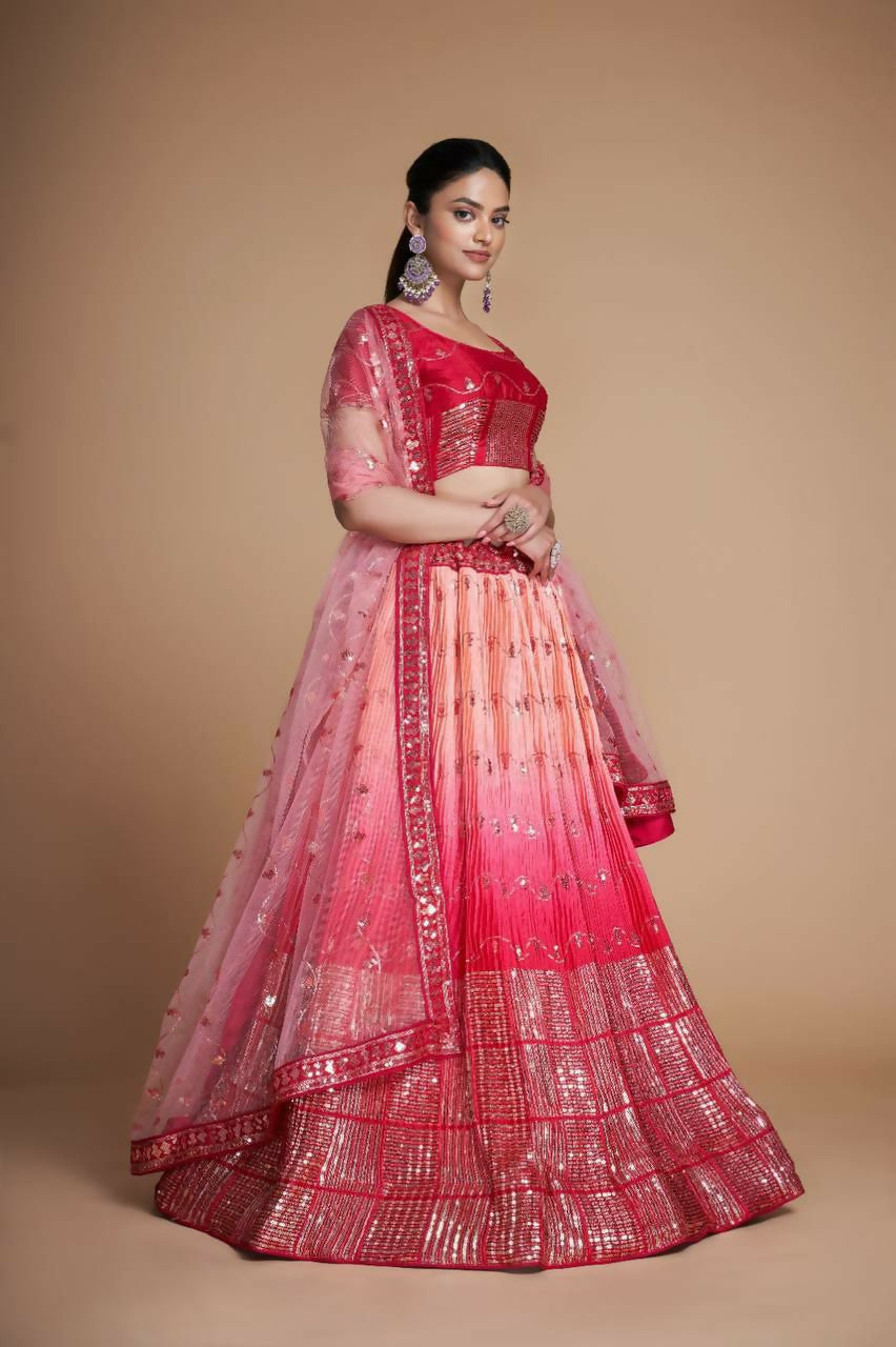 Jyoti Fashion Women's Coral Heavy Chinon Sequins Embroidered Designer Lehenga Choli Set | Grocsy