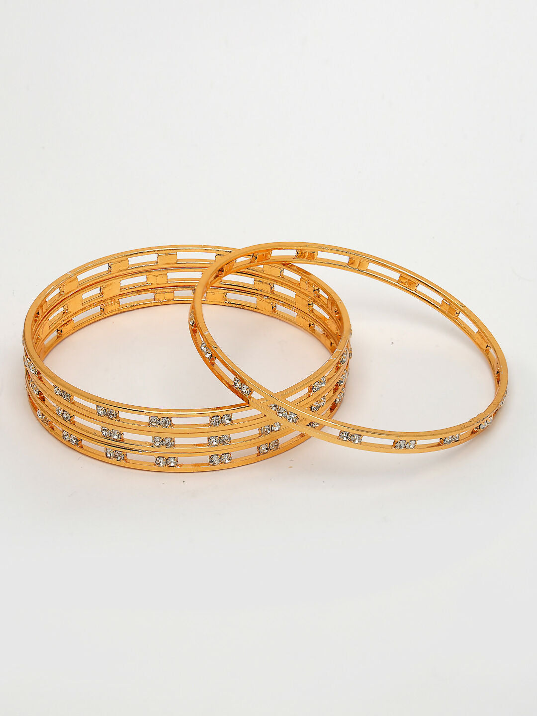 NVR Women's Set of 4 Gold-Polished CZ Stone-Studded Bangles