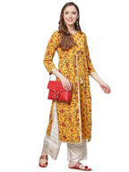 Ahalyaa Women's Mustard Crepe Digital Printed Kurta | Grocsy