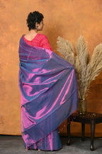 Very Much Indian Fusion Cotton Tissue Shimmer Saree - Dual Tone Purple | Grocsy