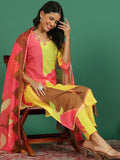 Sangria Printed V- Neck Kurta & Trousers With Dupatta | Grocsy