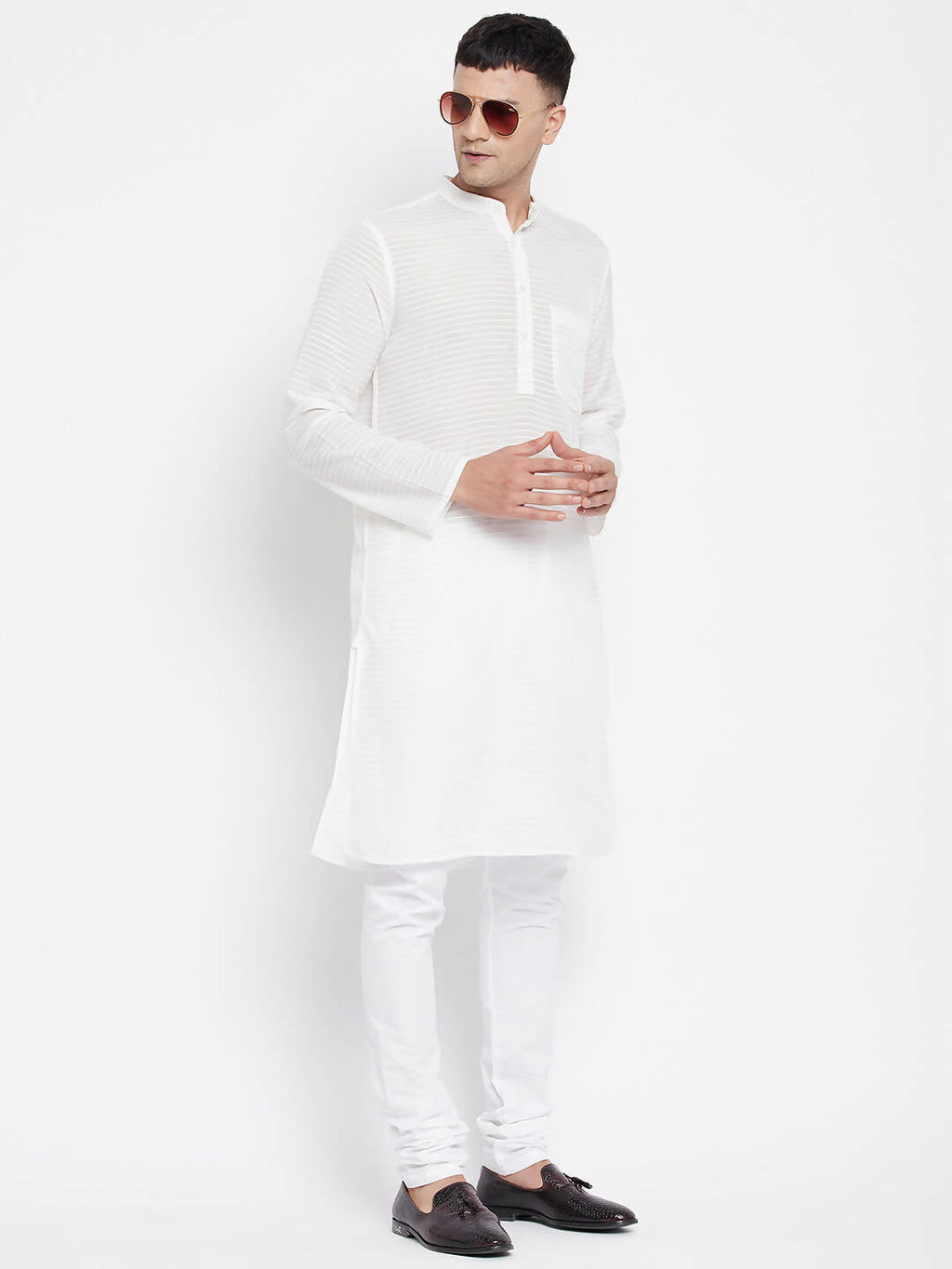 Even Apparels Pure Cotton Men's Kurta With Band Collar in White Color | Grocsy