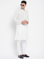 Even Apparels Pure Cotton Men's Kurta With Band Collar in White Color | Grocsy