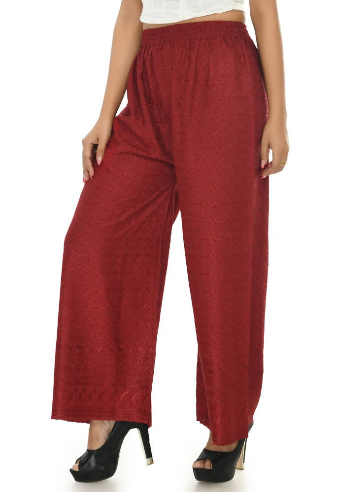 Mominos Fashion Moeza Reyon Cotton Maroon Color Chikan Work Palazzo | Grocsy