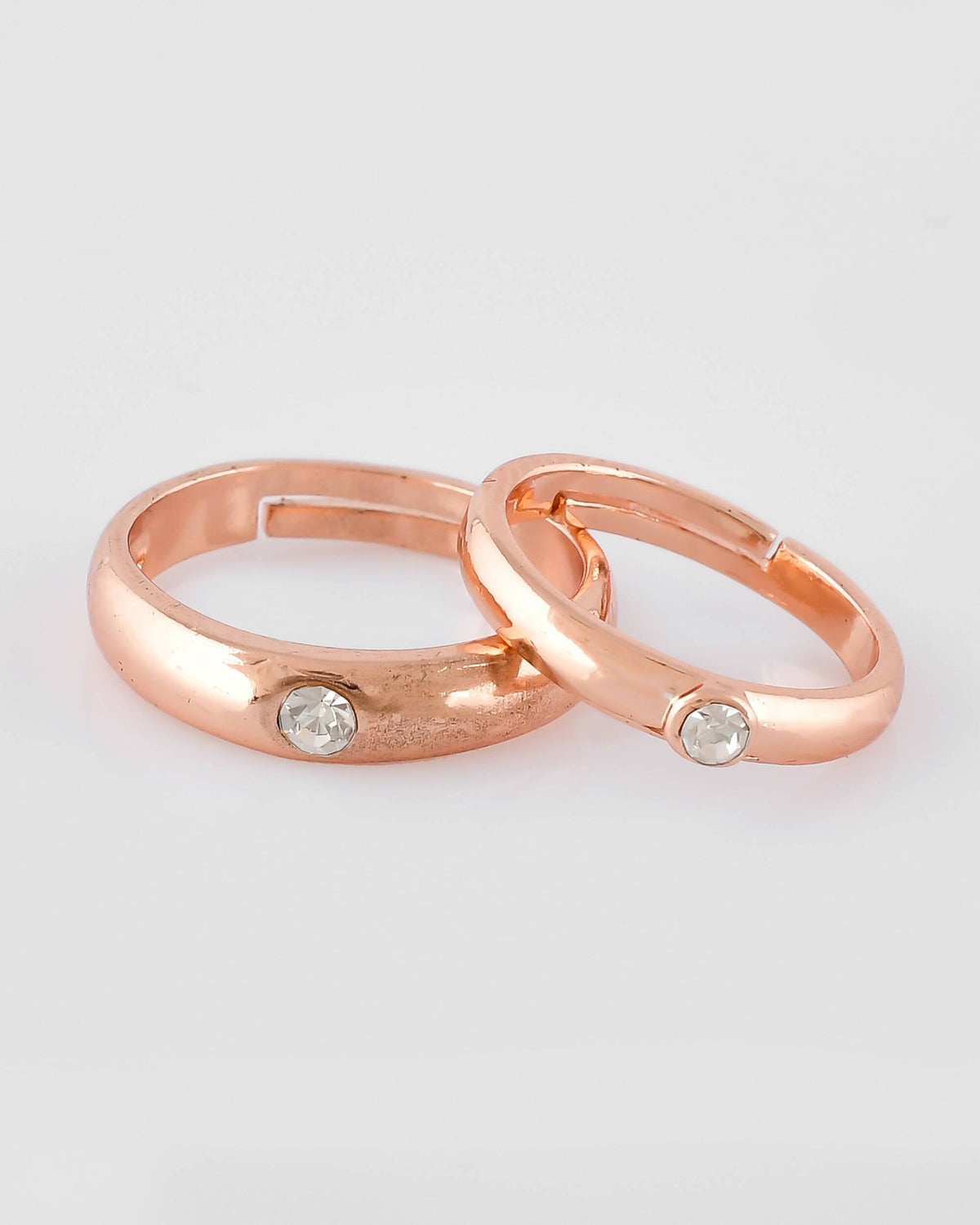 VOJ Stainless Steel Cubic Zirconia Gold-Polished Adjustable Couple Ring Set | Grocsy