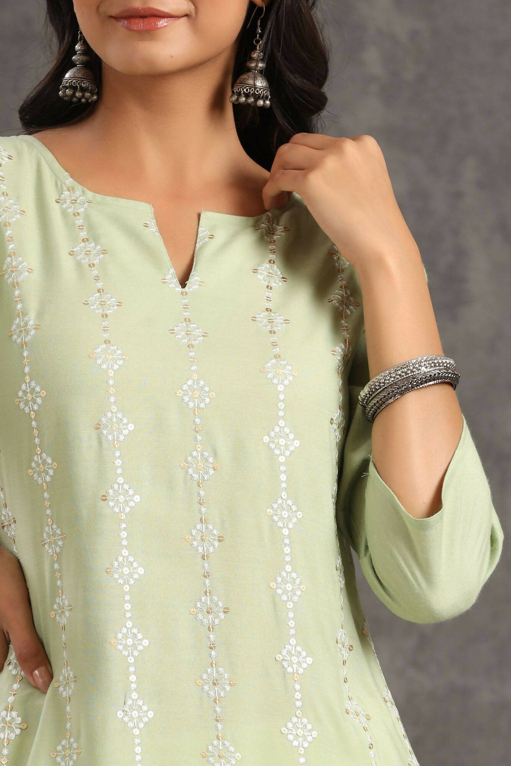 Juniper Women Lightolive Rayon Embroidered A-Line Dress | Grocsy