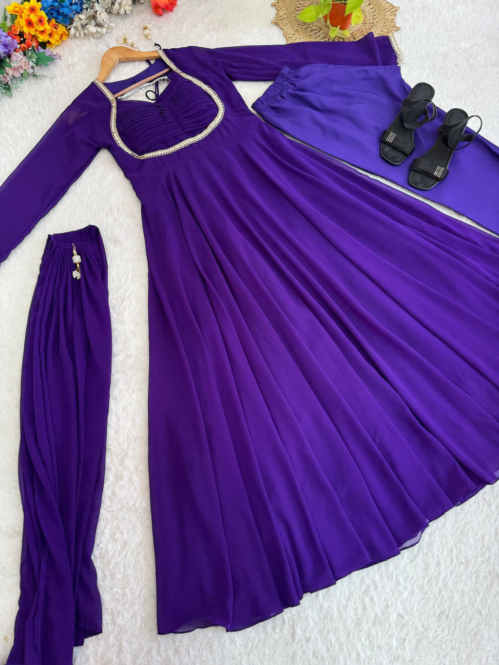 Teeya Creation Womens New Fancy Silk Heavy Quality Fabric With Handwork Purple Gown Set | Grocsy