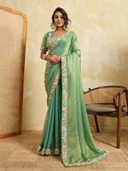 Teeya Creation New Stylish Trendy Party Wear Saree-Light_Green | Grocsy