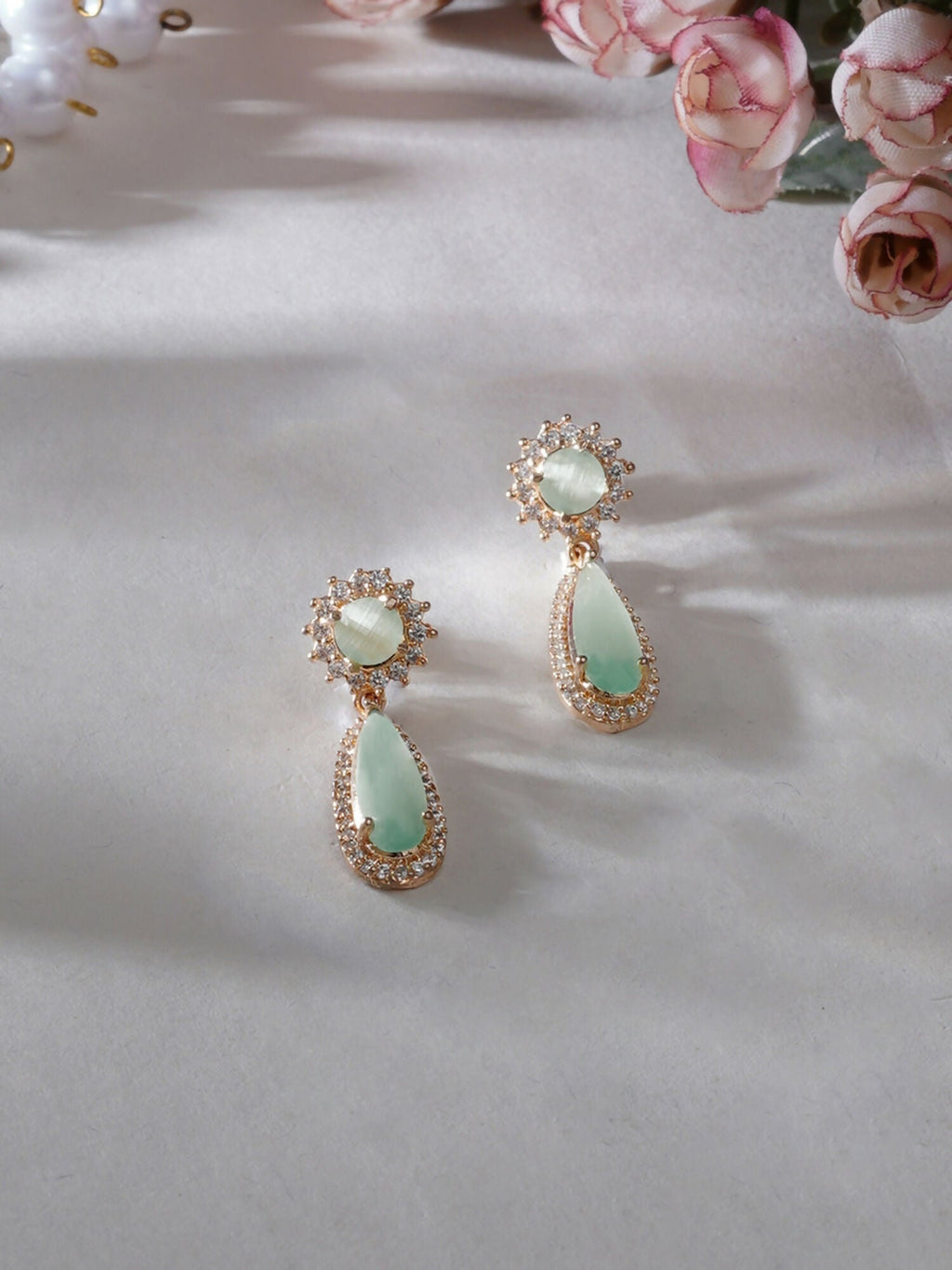 Long kundan earring (Mint green ) - Ruby Raang | Grocsy