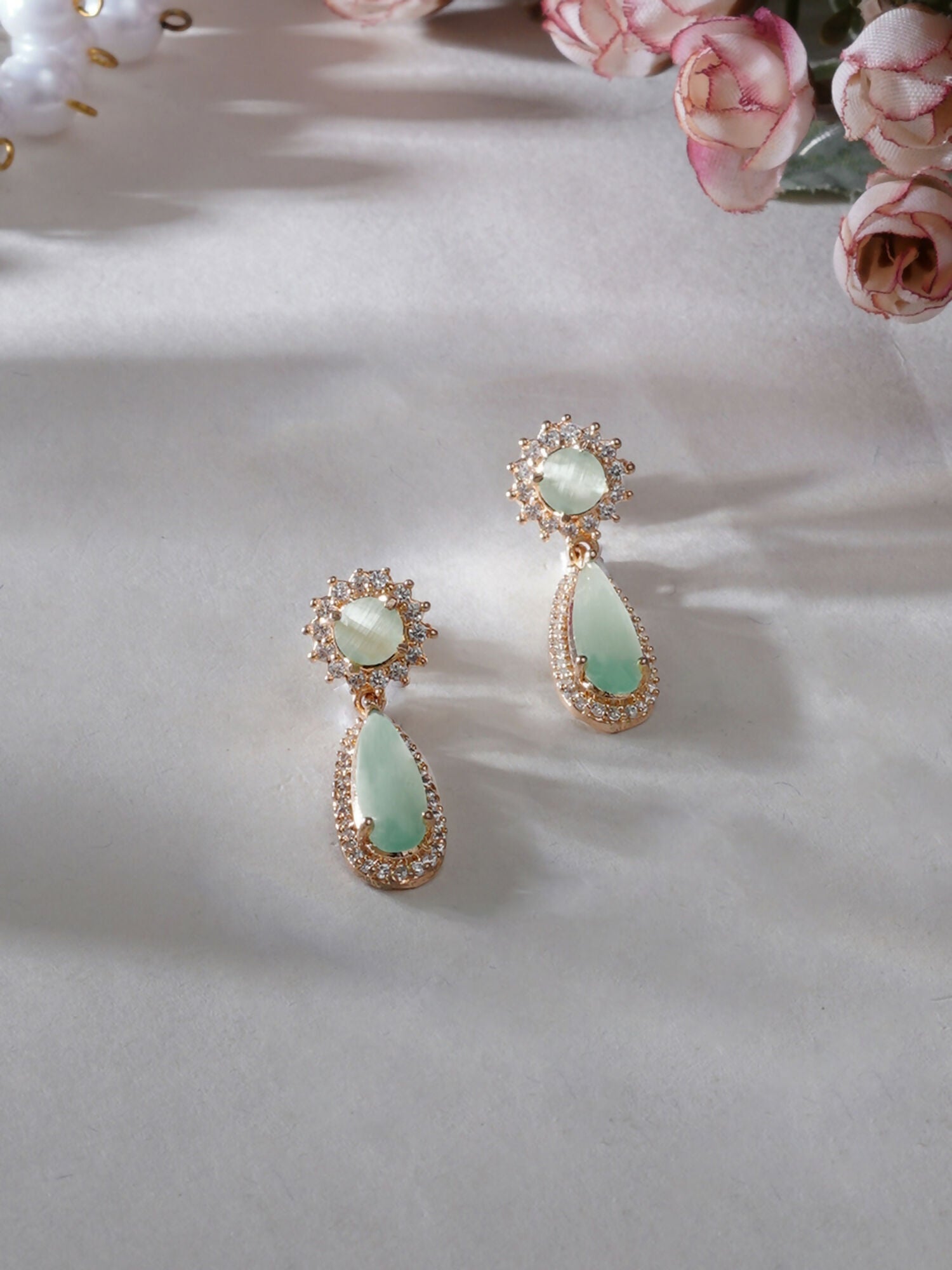 Long kundan earring (Mint green ) - Ruby Raang | Grocsy