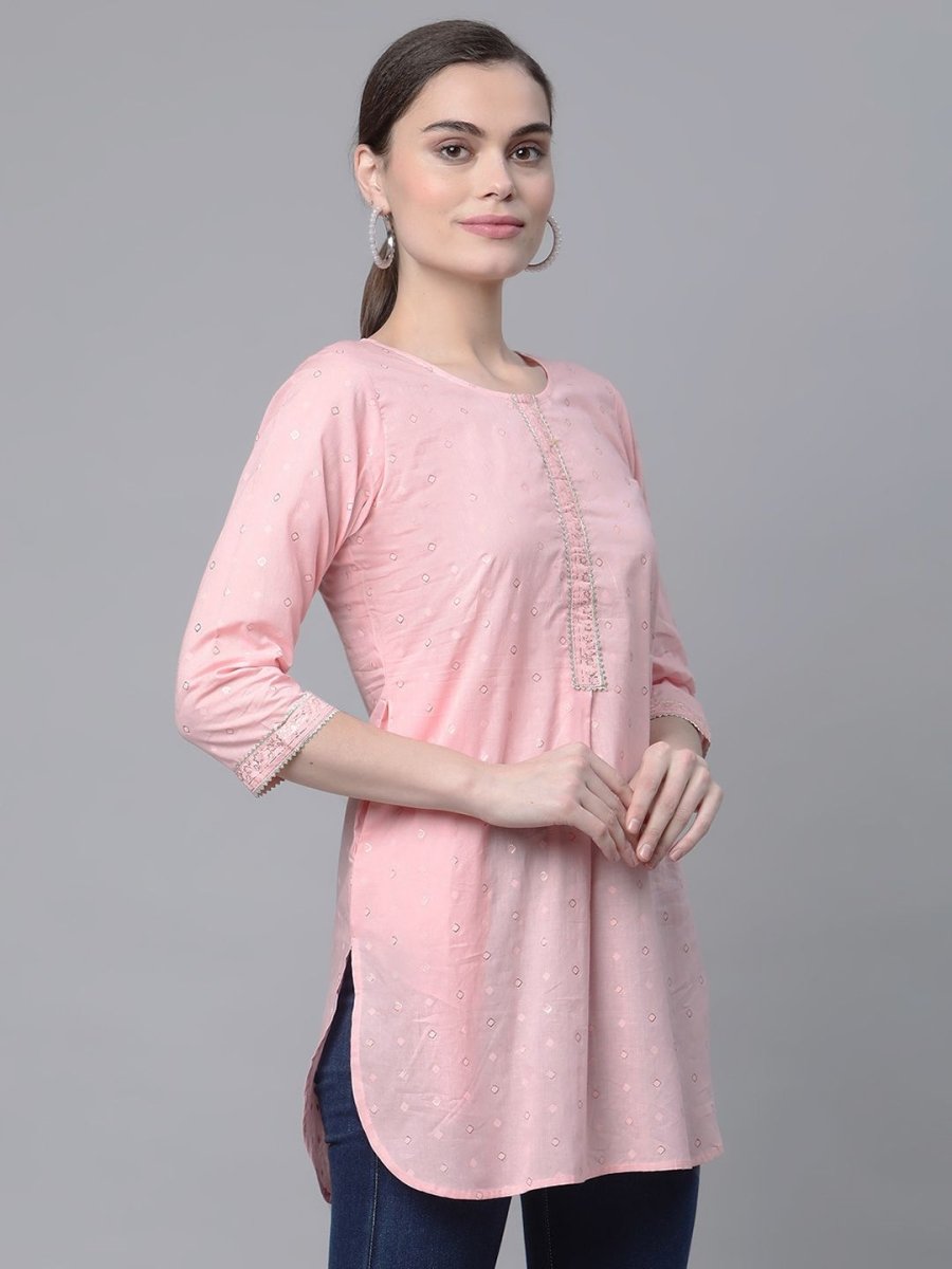 Ahalyaa Women Baby Pink Beautiful Pure Cotton Printed Tunic | Grocsy