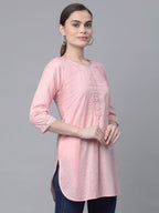 Ahalyaa Women Baby Pink Beautiful Pure Cotton Printed Tunic | Grocsy