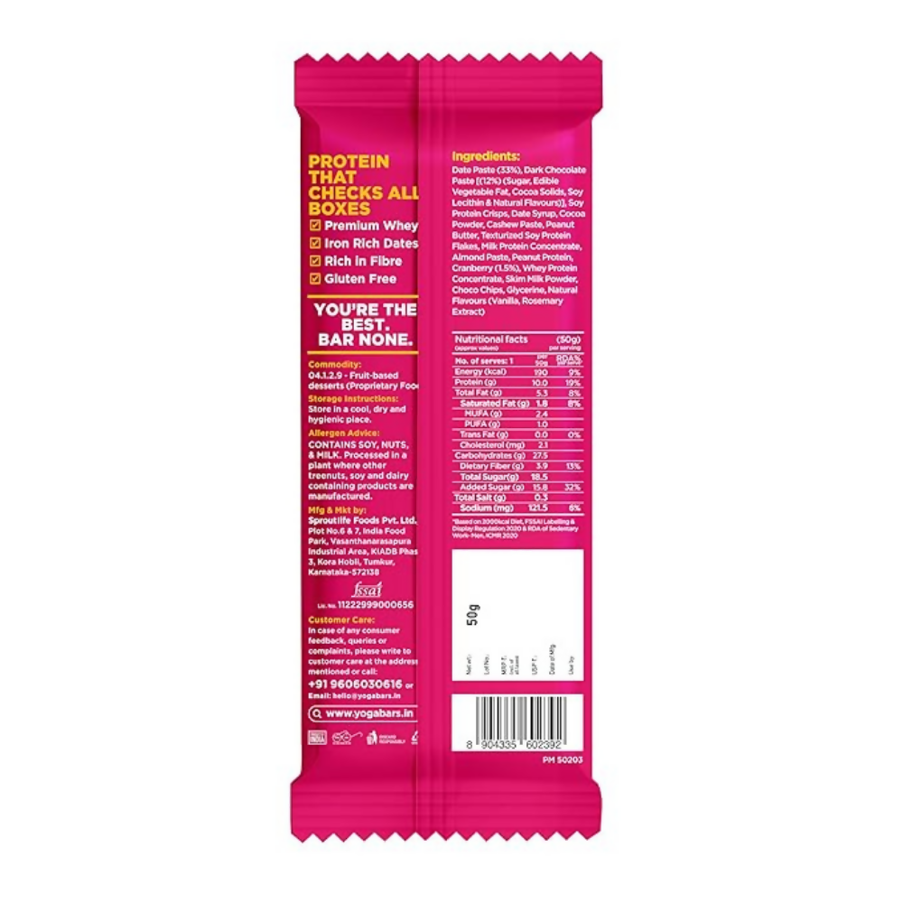 Yoga Bar Protein Bar - Dark Chocolate Cranberry | Grocsy